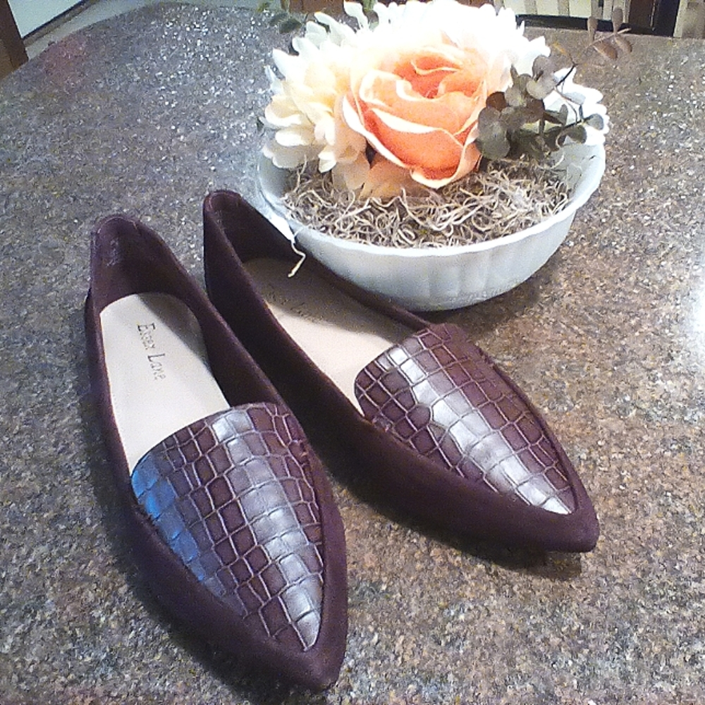 Women's New Croc Burgundy Essex Lane Leather Suede Flats,8